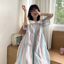XINYIN 여름 소녀 여름원피스 마린 칼라 롱원피스