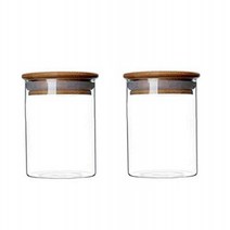 2 Piece Clear Glass Canister Food Storage Jar With Airtight Wood Lids Air Tight Storage Containers f, 1