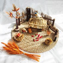 가을 장식품 시골 초가집 전통 민속 세트 빈티지 인테리어 소품 납골당 미니어처, 짚신 한짝