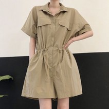 바스락 카라 포켓 스트링 집업 반바지 점프슈트