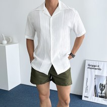 데일트 남자 여름 오버핏 오픈 카라 플리츠 반팔 셔츠 남방