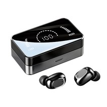 TWS 5.0 블루투스 이어폰 LED 미러 디스플레이 스포츠 비즈니스 무선 이어폰, 블랙