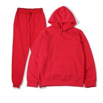 두 조각 세트 캐주얼 양 털 Tracksuit 남자 여자 겨울 여자 세트 대형 후드 긴 소매 까마귀 스포츠 바지, 빨간_M