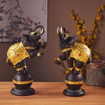 카페인테리어 태국 코끼리 장식품 한 쌍의 거실 행운의 수지 데스크탑 태국 스타일 수공예품 동남아시아 장식 바, 미디엄1켤레조합(높이32CM)