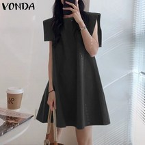 VONDA 여름 여성 민소매 O 넥 A 라인 미니원피스 미니드레스 쉬폰 원피스 홀리데이