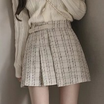 봄 여성 옷 체크 무늬 주름 치마 가을 겨울 스타일 작은 향기로운 바람 허리 A 라인 스커트
