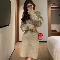 [유미르] 여성 로웰 여성 후드 니트 원피스