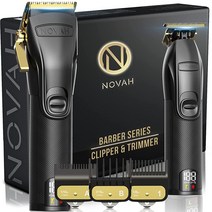 NOVAH Grooming 남성용 전문 헤어 클리퍼 및 트리머 키트 - 무선 이발소 커팅 키트 수염 T 아웃라이너 헤어컷 그루밍 시리즈 골드 580398, Barber Series - Gold