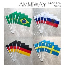 국기 ammiway 14x21cm 5pcs brazil russia russian world 핸드 플래그 국가 핸드 플래그 독일 스웨덴 폴리에스터 소형 플라잉 배너, 5개