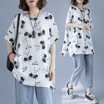 큰언니 여름 시원소재 빅사이즈 루즈핏 화이트곰돌이 찰랑 롱 반팔티셔츠 본 상품은 큰언니 자체제작 상품.(국내당일 출고)개인통관번호 NO절대 필요없습니다(안심구매)BS05582#