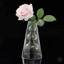 이중글라스 버블 꽃병 콘 그린 유리꽃병 화병 꽃병 꽃화병