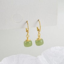 옥귀걸이 녹색 팬던트 VOQ Hetian 옥 라운드 비드 귀걸이 레트로 내셔널 라이트 럭셔리 쥬얼리