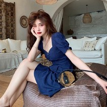 아이버리아 여성 여름 스퀘어넥 우아한 허리슬림 미니 원피스 하객룩