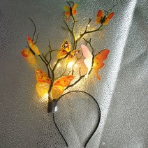 생일 크리스마스 용품 야광 형광 깜박이는 조명 LED 사슴 뿔 나비 머리띠 긴 가지 숲 여신 촬영 결혼식 라마단, [04] yellow