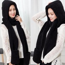 글러브 겸 후드숄 넥워머 극세사 여자 장갑 밍크 후드머플러 목도리 스카프 목도리모자