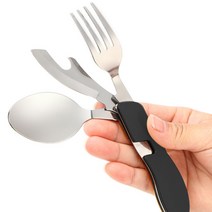 엔템 캠핑 수저 포크 수저세트 숟가락 오프너, 캠핑용수저세트_블랙