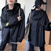 데일리 여성 후드집업 블랙 트렌치코트 루즈핏 숏자켓