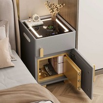 금고 협탁 스마트 무선충전 usb 콘센트 침대 럭셔리, 라이트 그레이/ 금고 기능만  40x40x50cm