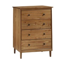 Walker Edison 톨 우드 드레서 침실 보관 서랍 정리함 옷장 복도 4개 월넛157774, Caramel Brown