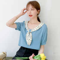 허니비 허니시스터 테이트 도트 리본 여름 반팔 블라우스(m l xl)