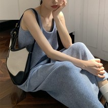 프리 와플 민소매 베이직 롱 원피스