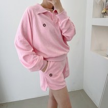 썸데이 테리 자수 카라 맨투맨 반바지 트레이닝 세트