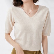 디커스텀 여성용 브이넥 반팔 여름 니트티