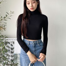쫀쫀 슬림 긴팔 크롭 폴라티셔츠