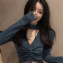 교수형 목 V 넥 하이 웨이스트 짧은 핫걸 셔츠탑