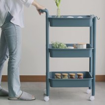 틈새수납장 기저귀 트롤리 이동식 미니 북 투명 보조테이블 서랍 선반 무빙카트(3단블루)