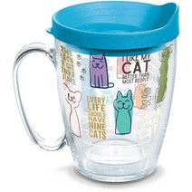 Tervis 플라스틱 미국산 이중 벽 고양이 문구 단열 텀블러 컵은 음료를 차갑고 뜨겁게 유지합니다 680.4g(24온스) 투명 256977, 16oz Mug_Classic
