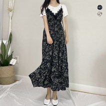 블레스유 여자 레이스 플라워 뷔스티에 롱 원피스 2color 44~77사이즈 가능