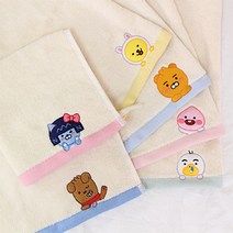 카카오프렌즈 (무염) 리틀프렌즈 고리수건 어린이집 유치원 학교 교회 카페 사무실 개업 생일 답례품, 무지(옐로우);선물상자(셀프포장)