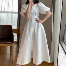 흰색 우아한 롱 퍼프소매 원피스 여름 날씬해보이는 허리잘록