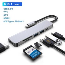 [SW] USB C 허브 8 In 1 Type C 3.1 To 4K HDMI 어댑터 (RJ45 SD/TF 카드 리더기 포함) PD MacBook 노트북 노트북 컴퓨터 용 고속 충전, 6-in-1
