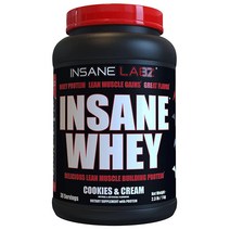 Insane Labz 유청 100% 근육 형성 단백질 운동 후 BCAA 아미노 프로파일 매스 게이너 식사 대체품 2.3kg5파운드 60 Srvg 쿠키 크림 USA 미국, 60인분(1팩), 생일 케이크