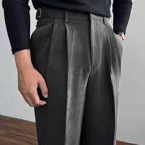 남자 세미와이드슬랙스 벨트 비조 투턱 팬츠