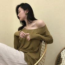 여름 얇은 긴 소매 오픈숄더 티셔츠 상의 여성 오버핏 미디 롱 레쉬 에어컨 커버