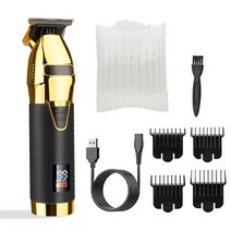 미용실 프로 남자 바버샵 바리깡 남성용 USB 헤어 클리퍼 전문 무선 이발 면도기 수염 0mm T9, 03 gold