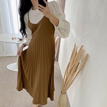 여성 우아하고 청순한 플리츠 나시 레이어드 롱원피스