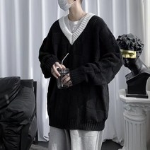 네트 레드 디자인 감각 V 넥타이 남성 가을 겨울 홍콩 풍속 캐주얼 컬러 한글 컬러 트렌드 학생 멋있는 니트 셔츠