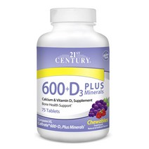 21세기센트리 칼슘 600mg + D3 플러스 미네랄 츄어블 타블렛 프루트 펀치, 75개입, 1개