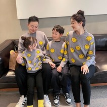 엄마랑 딸 모녀 여아 키즈 아동 가족 패밀리룩 커플룩 라운드넥 스마일 니트