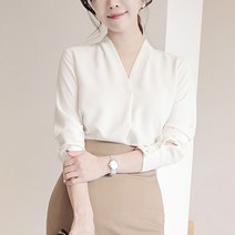 셔츠 전문 흰색 셔츠 여성 긴팔 기질 슬림 봄과 가을 대형 작업복 바닥 작업복 V 넥 탑 시폰 셔츠 블라우스