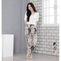 아이스쿨 나염 밴딩 팬츠 404B 여성 파자마 스판 냉장고 홈웨어 일자 바지 여름 휴가 바캉스