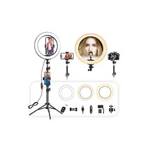 WUZHI 10인치 링라이트 스탠드와 전화 홀더 포함 360°조절가능한셀필링라이트 53인치 삼각대 & 2개의전화 YouTube Tiktok 메이크업 사진 촬영용 모든 카메라, 상세페이지 참조, 상세페이지 참조
