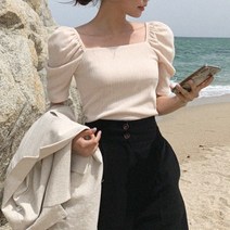 우아해서좋아 골지 반팔 스퀘어티