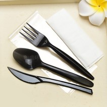 빈티지 디저트 커트러리 포크 나이프 일회용 티슈 세트 개별포장 블랙 스푼 플라스틱 도톰한 피자 양식 과일, 17 스푼 티슈2천 세트