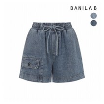 바닐라비 [바닐라비] 여성 풀 밴딩 리본 포켓 숏 데님 팬츠