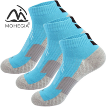 MOHEGIA 3 쌍의 봄과 여름면 패딩 타월 프로 농구 양말 짧은 튜브 땀 흡수를 실행하는 야외 하이킹 양말, 평균 코드, 밝은 파란색 두꺼운 수건 바닥 3 쌍